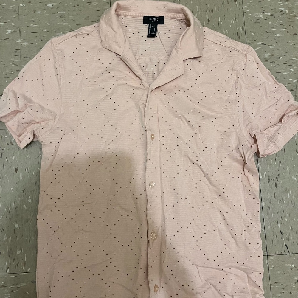 Forever 21 Men's Light Pink Casual Button Down Shirt